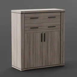 Detailed wooden 3D Blender model of a commode with adjustable drawers, perfect for interior design renderings.