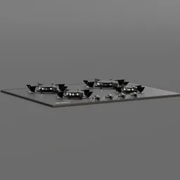 Detailed 3D rendering of a modern gas cooktop with four burners for Blender modeling enthusiasts.