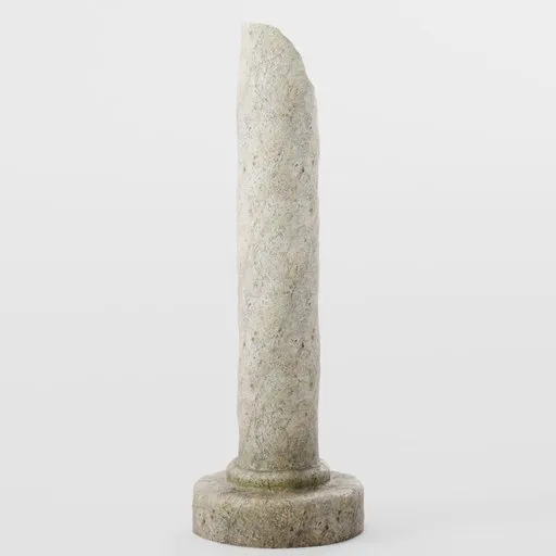 Rough-textured 3D-modeled broken stone pillar fragment for Blender, ideal for virtual ancient ruins.