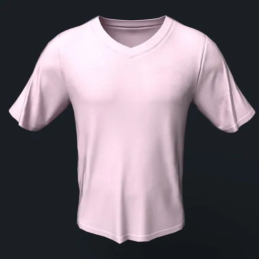 Realistic Pink V-neck T-shirt 3D model for character design in Blender, downloadable A-pose apparel.