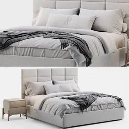 Highly detailed Blender 3D model of a modern upholstered bed with bedding and pillows, perfect for realistic interior rendering.
