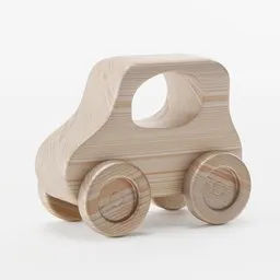 3D-rendered wooden toy car for children, Blender model with smooth finish and realistic textures