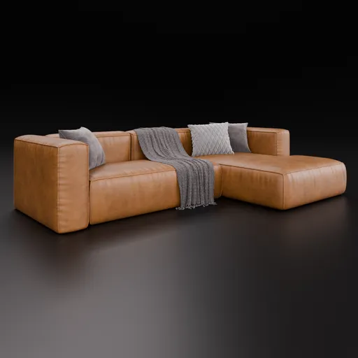 Detailed 3D sectional sofa model with cushions, suitable for Blender rendering and architectural visualization.