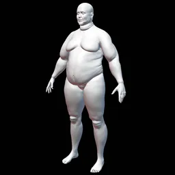 "Obese Male Base Mesh 3D model in ultra-realistic style inspired by Charles W. Bartlett for full-body 3D modeling. Soft white rubber texture with non-binary model and random object position. Use Blender 3D modifier for poly count manipulation. Rate appreciated."