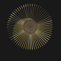 "Decorative clock model with spiral design in black and gold colors, rendered in Blender 3D software. Perfect for interior design projects inspired by art from the 70s and minimalist style. Great for decoration and visualizing spaces."