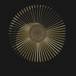 "Decorative clock model with spiral design in black and gold colors, rendered in Blender 3D software. Perfect for interior design projects inspired by art from the 70s and minimalist style. Great for decoration and visualizing spaces."