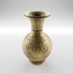 Detailed antique brass vase 3D model with ornate engravings, created in Blender and textured with Substance.