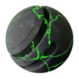 High-detail procedural Blacktop Asphalt material with emissive green cracks for PBR texturing in Blender 3D.
