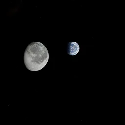 Moon and Earth in Space