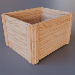 Detailed wooden fruit crate 3D model, Blender render with intricate plank texture, ideal for industrial container design.