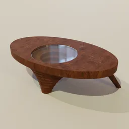 Wooden 3D model coffee table with glass insert for Blender rendering.