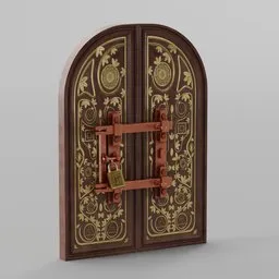 "Lowpoly Wooden Door Ornament with Lock and Key for Blender 3D. Ideal for AR/VR games, luxury furniture designs, and product rendering. Created by Kloworks. Support on Patreon and rate/share. "
