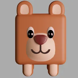 Detailed cubical brown bear 3D model with a charming face, ideal for mobile and Blender 3D projects.