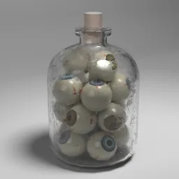 High-quality 3D render of eerie eyeballs in a jar, ideal for Blender horror-themed digital art.