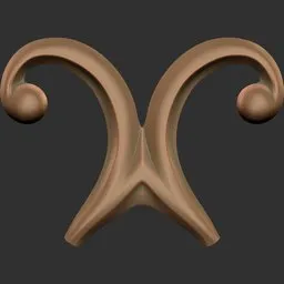 Decorative 3D brush imprint with symmetrical swirling patterns for modeling intricate details in Blender.