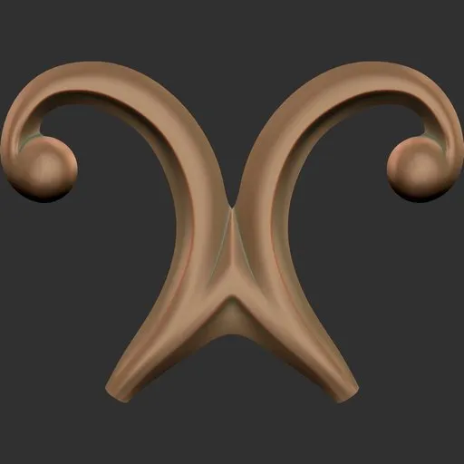 Decorative 3D brush imprint with symmetrical swirling patterns for modeling intricate details in Blender.