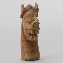 "Wooden Brazilian Gargoyle - Carranca: A captivating 3D sculpture in wood, inspired by the works of Ernst Ludwig Kirchner, showcasing an intriguing blend of a horse's face, an ape shaman, and a chess piece. This unique art piece, rendered with precision in Blender 3D, captures the essence of Ben Enwonwu's craftsmanship and is a perfect addition for RPG enthusiasts, woodturning enthusiasts, or those fascinated by gargoyles and oni folklore."