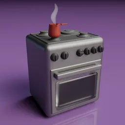 Detailed 3D-rendered stove with pots, ideal for Blender scenes, showcasing modern design for virtual kitchens.