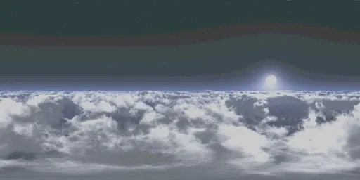 Luminous full moon illuminating cloudscape for nocturnal scene lighting HDR.