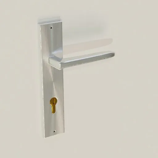 Silver lever door handle 3D model with keyhole for Blender rendering.