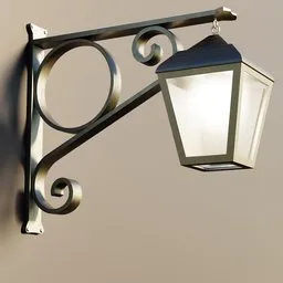 Detailed 3D model of vintage wall-mounted street lamp, realistic for use in Blender architectural rendering.
