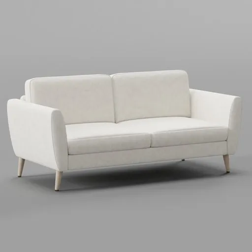 3D-rendered modern off-white sofa with angled armrests and slender wooden legs suitable for Blender modeling