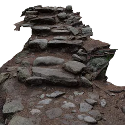 Detailed 3D model of a rugged stone stairway, ideal for Blender rendering projects, showcasing realistic textures.