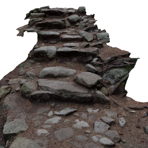 Detailed 3D model of a rugged stone stairway, ideal for Blender rendering projects, showcasing realistic textures.