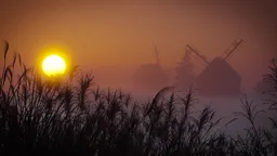 Golden Dawn Over Misty Windmills