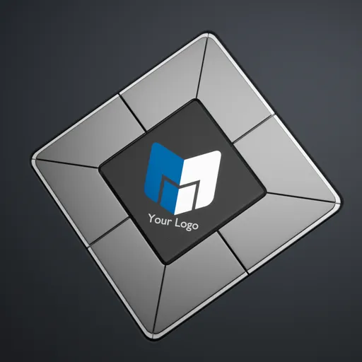 3D silver frame with central customizable logo for animation transitions in Blender.