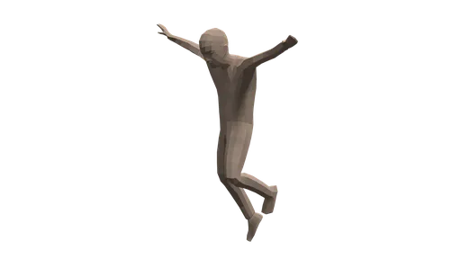 3D Blender model of a stylized, low-poly child in mid-jump with a quad mesh optimized for CG visualization.