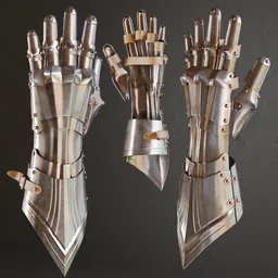 Detailed 3D model of metallic hand armor for Blender with realistic human anatomy proportions and high-quality textures.