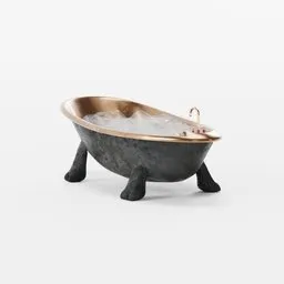 Vintage-style bronze bathtub 3D model with detailed copper fixtures and iron finish, designed for Blender rendering.