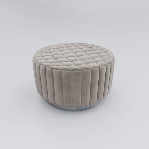 Quilted 3D pouf model in Blender with realistic textures and shadows, perfect for photorealistic interior rendering.