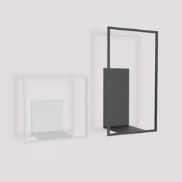 Realistic 3D-rendered black and white metal wall shelves against a neutral backdrop, showcasing modern design, suitable for Blender 3D.