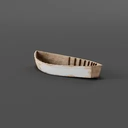 Highly detailed Blender 3D model of a partially painted, wooden rowboat on a plain background, ideal for 3D animation and rendering.