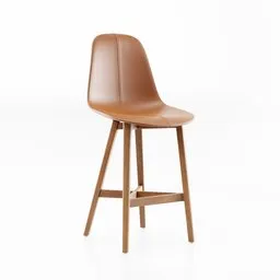 "Kristianstad Bar Chair: a minimalist-style, brown leather stool with a wooden base. Ideal for outdoor lifestyles, this 3D model for Blender 3D showcases a bar chair with a leather seat and wood leg frame."