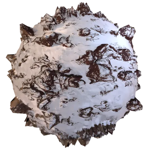Highly detailed PBR Snow Mountain material with adjustable texture scale, roughness, and displacement for 3D ground simulations.