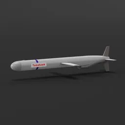 Detailed Blender 3D model of a Tomahawk cruise missile with accurate textures and presentation sticker.