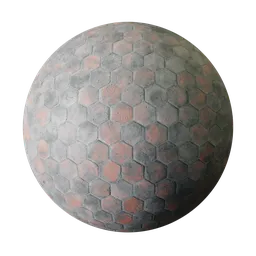 Aged hexagon-patterned PBR texture for 3D modeling, showing wear and subtle color variations.