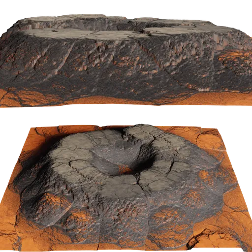 Highly detailed volcanic crater 3D model with high-res texture, perfect for Blender rendering and landscape simulations.