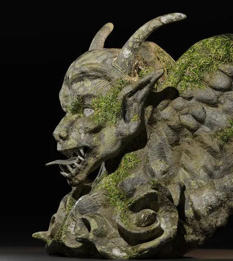 Detailed 3D-rendered gargoyle with intricate textures compatible with Blender for digital sculpting.