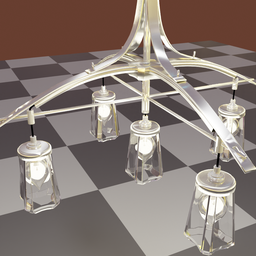 "Contemporary Chandelier with 5 Lights in Brushed Nickel for Blender 3D. Perfect for interior design projects, this 3D model showcases sleek blacksmith product design with a white finish. Enhanced with Autodesk 3D rendering, this chandelier adds a touch of elegance to any virtual space."