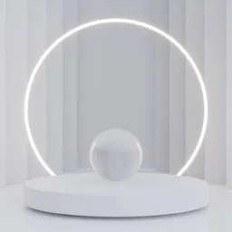 3D minimalist podium with neon circle backlight in Blender for product display.