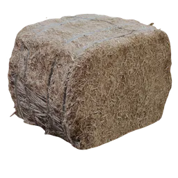Highly detailed straw bale 3D model with realistic textures for Blender rendering, suitable for agricultural scenes.