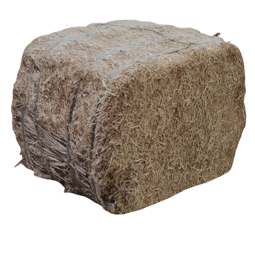 Highly detailed straw bale 3D model with realistic textures for Blender rendering, suitable for agricultural scenes.