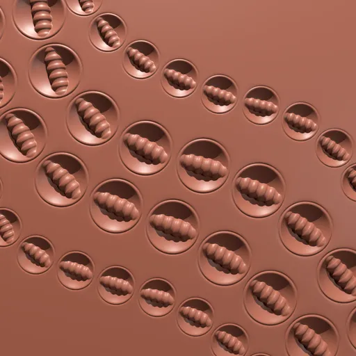 3D industrial sculpting brush imprint of circular directional inset pipe shapes for Blender 3D modelling tool.
