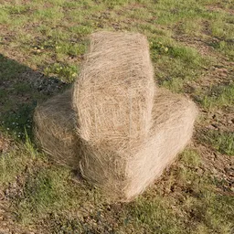 Realistic 3D model of stacked hay bales for Blender rendering, suitable for agricultural scene assets.