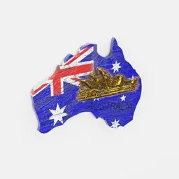 3D Blender model of an Australian-themed fridge magnet with flag colors and iconic opera house detail.