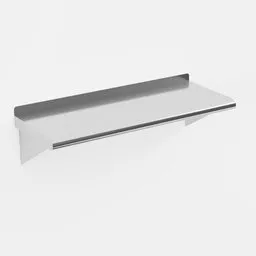 3D model of a sleek, commercial-grade metal shelf for kitchen storage, compatible with Blender.